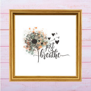 Póster Solo Respira Diente de León con Corazones Yoga Ani
