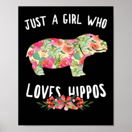 Póster Sólo Un Chica Que Ama Hipopótamo Floral Hippos