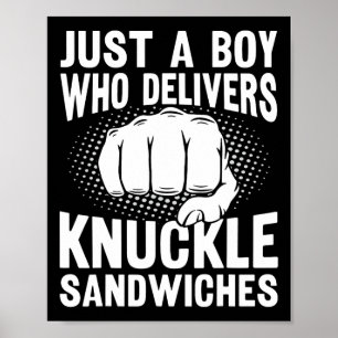 Póster Solo un niño que lleva sándwiches de nudilla