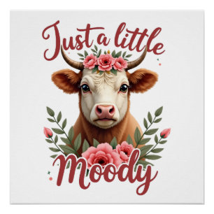 Póster Solo un Poco Malhumorado Vintage Highland Cow Flor