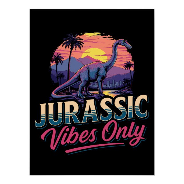 Póster Sólo Vibes Jurásicas Dinosaurio Retro Sunset (Anverso)