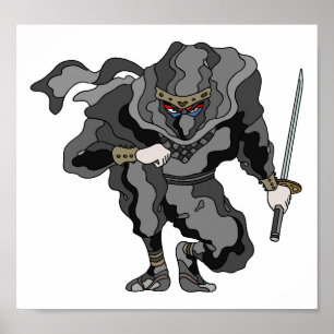 Póster Sombra acechando en la oscuridad. Ninja cibernétic