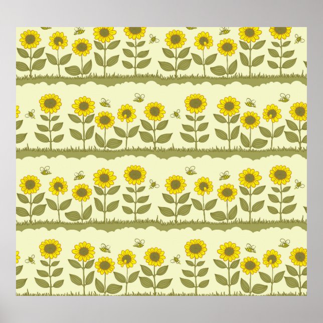 Póster Sombras, abejas, adorable patrón sin costuras. (Frente)