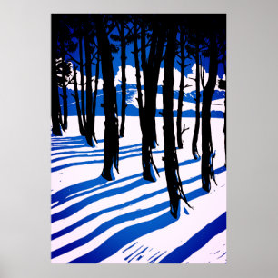 Póster Sombras de Bosque Invernal – Naturaleza Mínima Azu