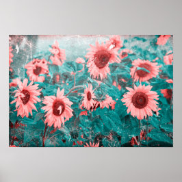 Póster Sombras Verde azuladas de color rosa Floral Vintag