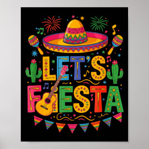 Póster Sombrero Colorido Guitarra Fiesta de la Fiesta Mex