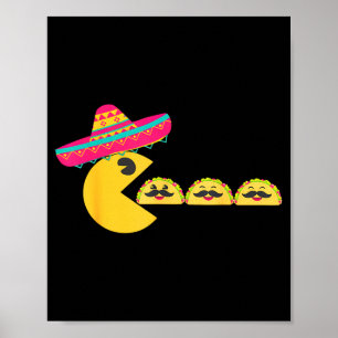 Póster Sombrero comiendo tacos divertidos con bigotes cin