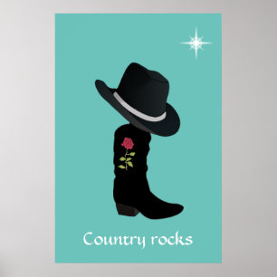 Póster Sombrero Country y bota en azul turquesa