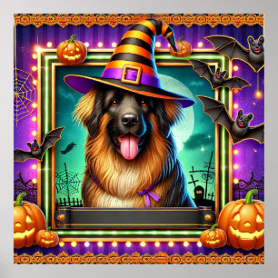Póster Sombrero de Bruja de Perro de Halloween Murciélago