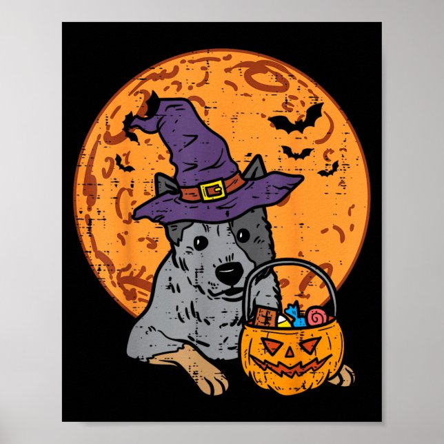 Póster Sombrero de Bruja Luna Jack O Linterna Halloween (Frente)