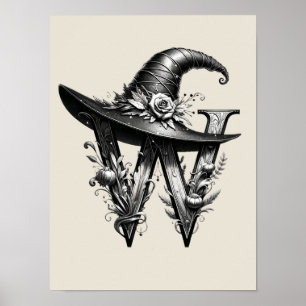 Póster Sombrero de Bruja Negra Letra de Bruja Personaliza