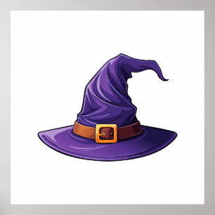 Póster sombrero de bruja púrpura de Halloween