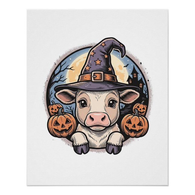 Póster Sombrero de bruja ternero de Halloween lindo graba (Anverso)