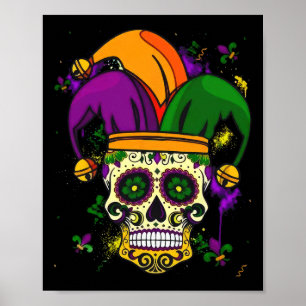 Póster Sombrero de Bufón de Cráneo de Azúcar Mardi Gras M