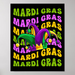 Póster Sombrero de Bufón Retro Groovy Mardi Gras Carnaval