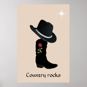Póster Sombrero de campo y bota sobre beige