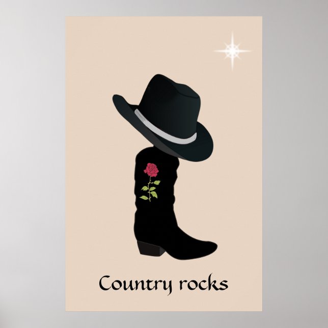 Póster Sombrero de campo y bota sobre beige (Frente)