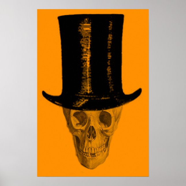 Póster Sombrero de copa Calavera Naranja (Frente)