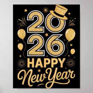 Póster Sombrero de fiesta de Año Nuevo Feliz 2026 Globo F