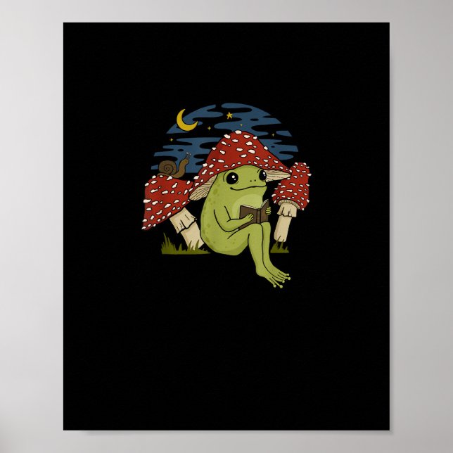 Póster Sombrero de hongo de rana leyendo libro - Gobli Co (Frente)
