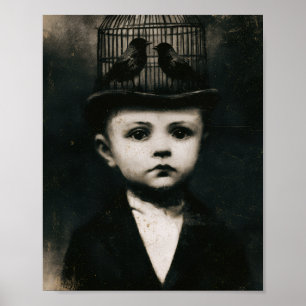 Póster Sombrero de niño surrealista en blanco y negro con