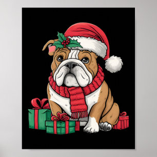 Póster Sombrero de Santa con Luces de Navidad Bulldog Ing