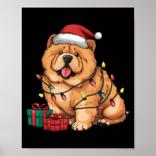 Póster Sombrero de Santa con Luces de Navidad Perro Chow