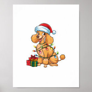 Póster Sombrero de Santa con Luces de Navidad Poodle Perr