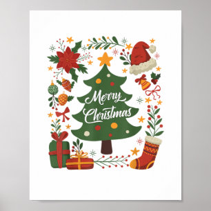 Póster Sombrero de Santa de árbol de Navidad vintage 80s
