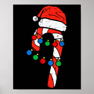 Póster Sombrero de Santa de bastón de caramelo Luces de N