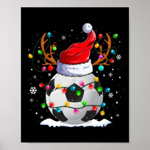 Póster Sombrero de Santa de fútbol Reno Luces de Navidad 