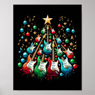 Póster Sombrero de Santa de Guitarra Divertida Navidad Ár