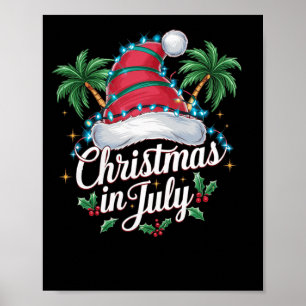 Póster Sombrero de Santa de Navidad de verano y palmeras 