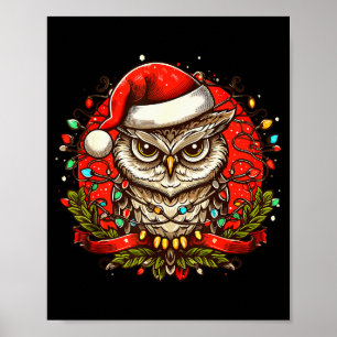 Póster Sombrero de Santa de Navidad Mpy Búho Vintage Búho