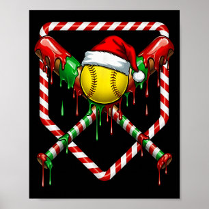 Póster Sombrero de Santa de Softbol de Navidad Hombres He
