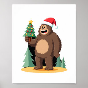Póster Sombrero de Santa del árbol de Navidad Bigfoot (1)
