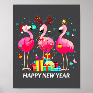 Póster Sombrero de Santa Flamingo Feliz Año Nuevo Luz Man