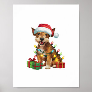 Póster Sombrero de Santa Luces de Navidad Perro Jagdterri