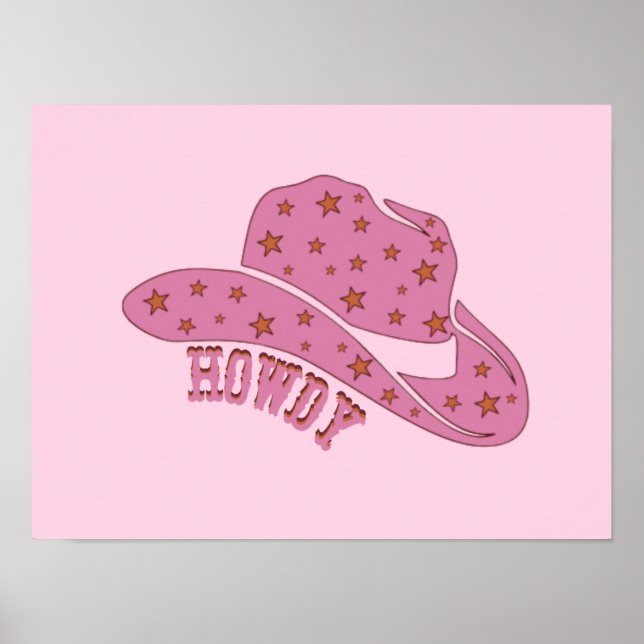 Póster Sombrero de vaquera rosa Howdy (Frente)