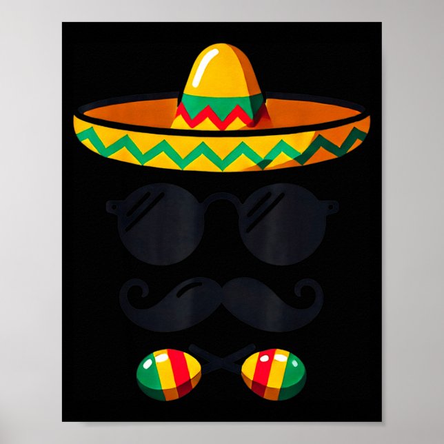 Póster Sombrero Face Cinco De Mayo Mustache Fiesta Men Bo (Frente)