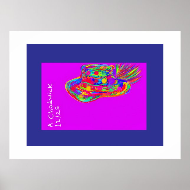 Póster Sombrero Floral de Plumas con Pelaje de Arcoíris (Frente)