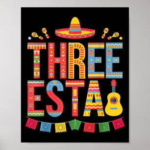 Póster Sombrero mexicano fiesta de cumpleaños 3 de Threee