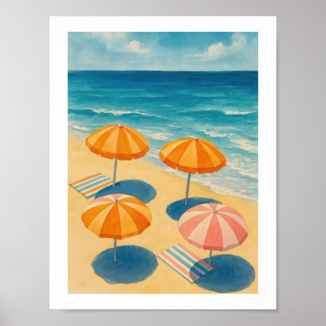 Póster Sombrillas de Playa Retro Costero Verano (Frente)