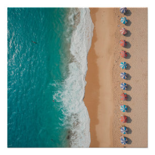 Póster Sombrillas Playa Océano Tropical