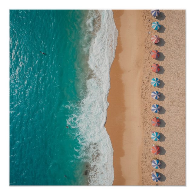 Póster Sombrillas Playa Océano Tropical (Anverso)