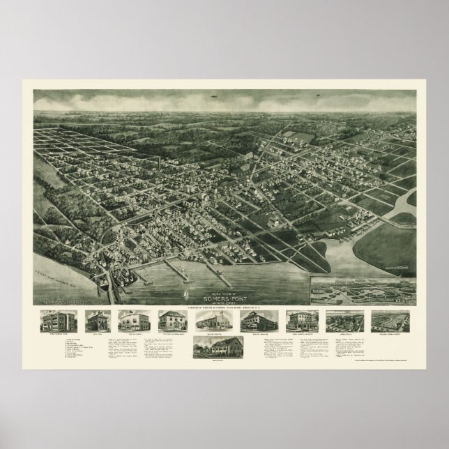Póster Somers-Point, NJ Panoramic Map - 1925 (Frente)