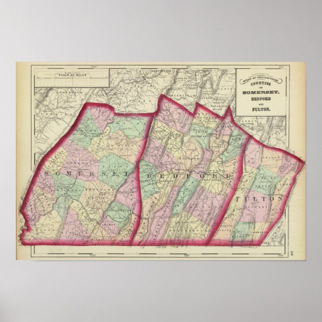 Póster Somerset, Bedford, condados de Fulton (Frente)