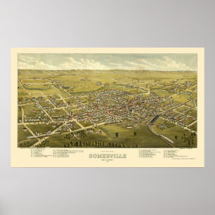 Póster Somerville, Mapa Panorámico NJ - 1882