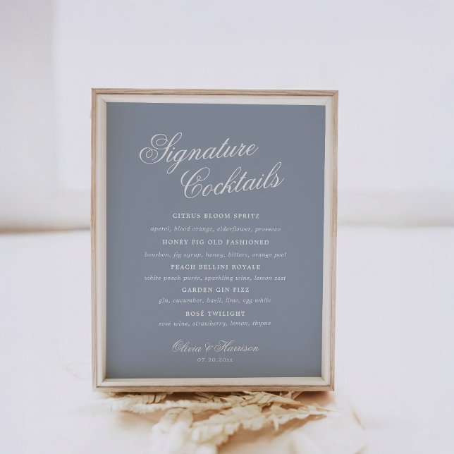 Póster Something Blue Dusty Blue Elegant Drink Sign (Subido por el creador)