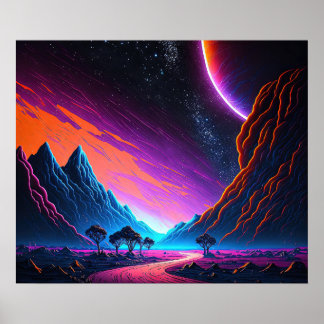 Póster Soñando con un paisaje neón de otro universo